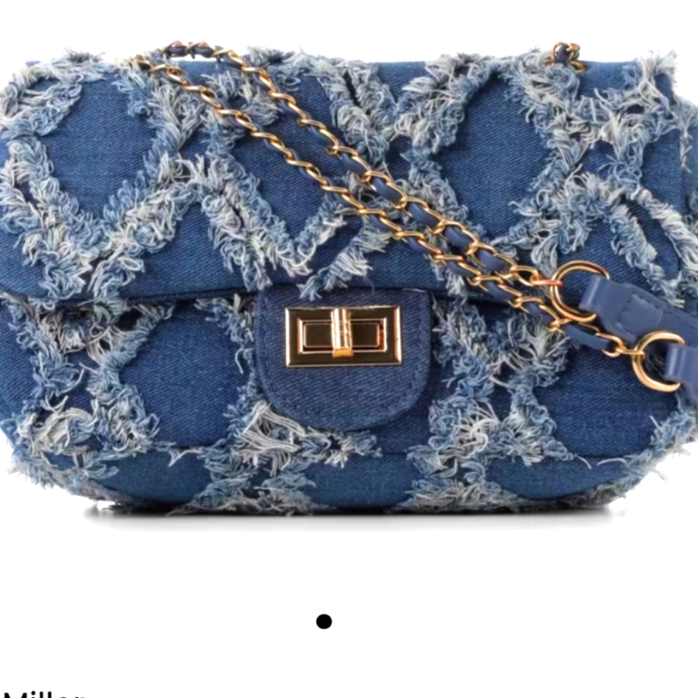🆕2PC Blue Denim Hoops w/ Quilt Chain Crossbody/Drop Satchel 10.5L X 5.5H